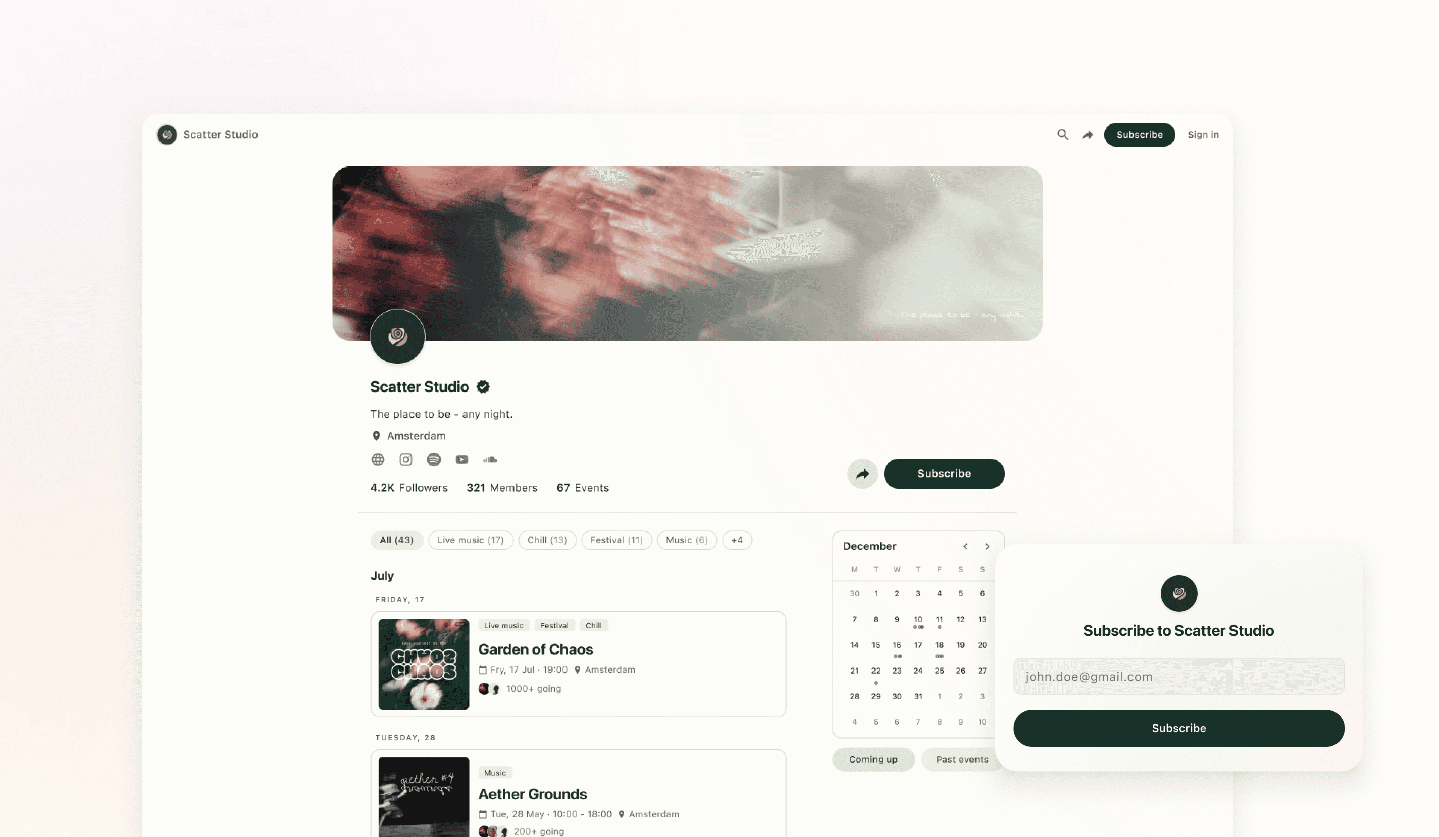 BASH organiser site with events and community subscription